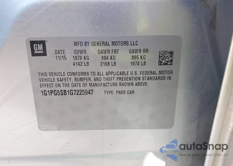 2016 Chevrolet Cruze Limited Ltz Auto z USA, uszkodzony, nr VIN 1G1PG5SB1G7225947